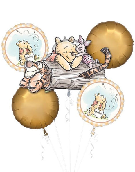 Ramo de globos con anagrama de Winnie the Pooh (5 unidades)