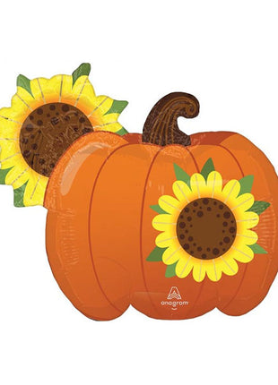 Globo de calabaza y girasoles de otoño de 14 pulgadas con anagrama "Bienvenidos" (se requiere sellado térmico)
