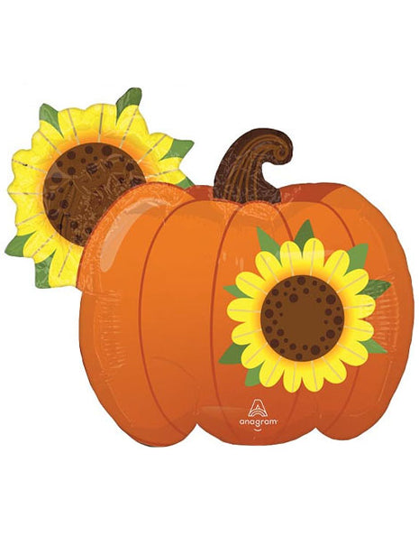 Globo de calabaza y girasoles de otoño de 14 pulgadas con anagrama "Bienvenidos" (se requiere sellado térmico)