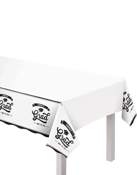 Amscan School Spirit Plastic White Table Cover (54inx102in)