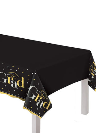 Amscan Black, Silver & Gold Grad Plastic Table Cover (54inx102in)