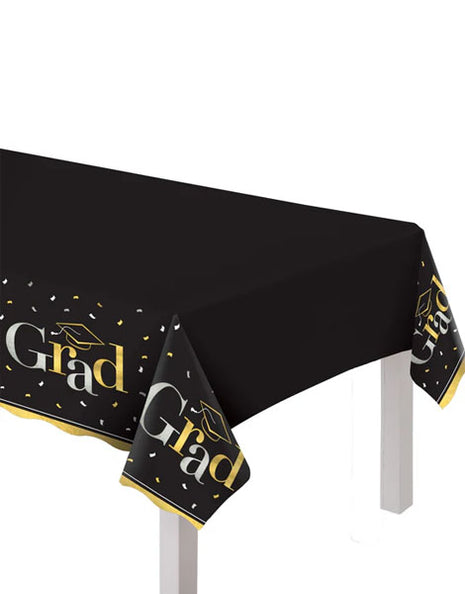 Amscan Black, Silver & Gold Grad Plastic Table Cover (54inx102in)