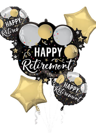 Anagram Black Silver Gold Retirement Bouquet Balloons 5pc