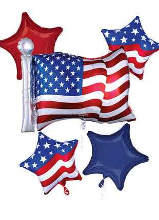 Anagram Patriotic American Flag Bouquet Balloons 5pc