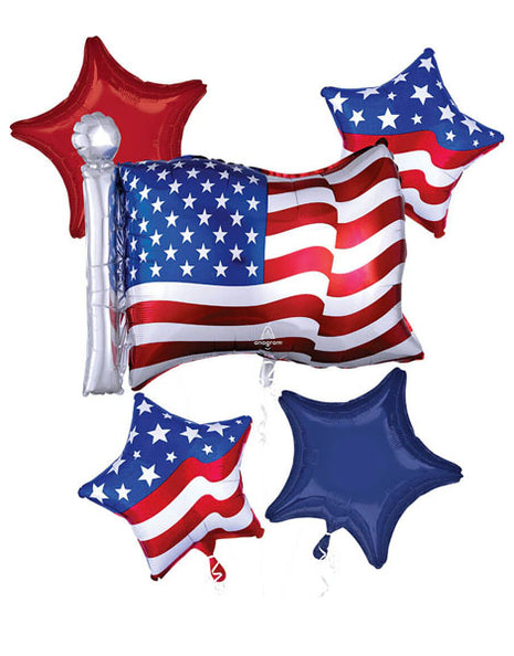 Anagram Patriotic American Flag Bouquet Balloons 5pc