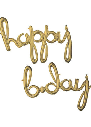 Anagram White Gold Air-Fill Script Happy B.Day Balloon
