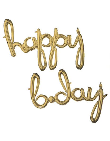 Anagram White Gold Air-Fill Script Happy B.Day Balloon