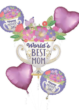 Anagram Worlds Best Mom Trophy Bouquet Balloons 5pc