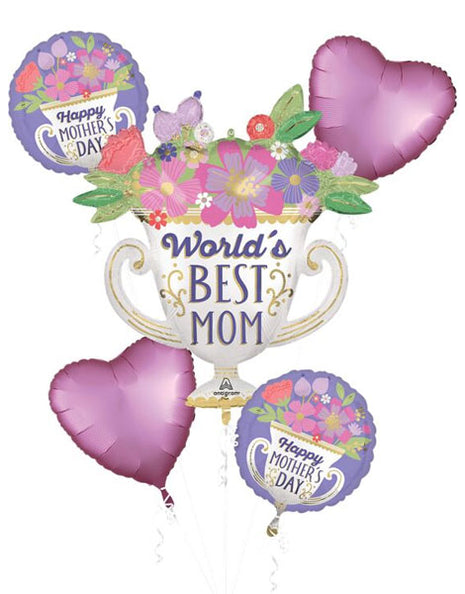 Anagram Worlds Best Mom Trophy Bouquet Balloons 5pc