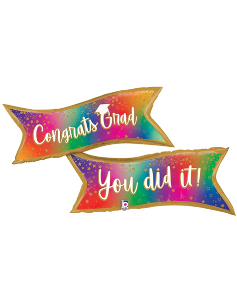 49in Betallic Colorful Congrats Grad You Did It! Banner Balloon