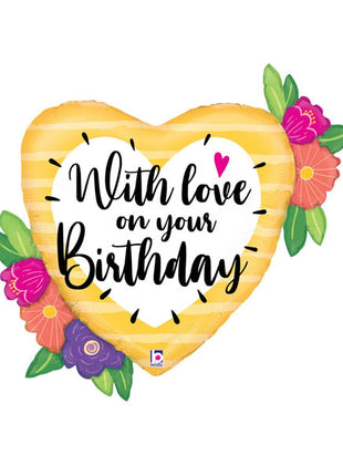 27in Betallic Birthday with Love Flowers Balloon