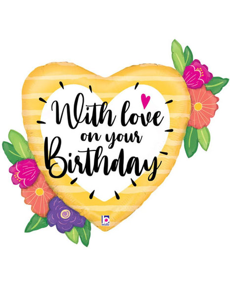 27in Betallic Birthday with Love Flowers Balloon