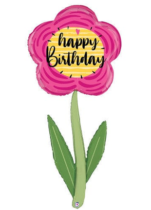 60in Betallic Happy Birthday Flower Balloon - Joker Party Supply