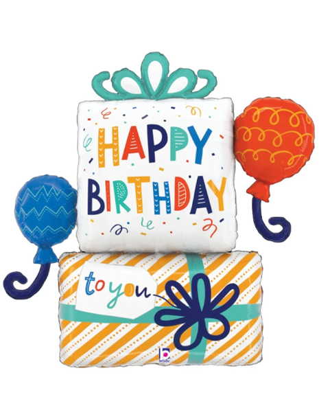 35in Betallic Happy Birthday Gift Balloon - Joker Party Supply