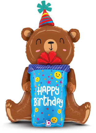 34in Betallic Birthday Smiley Gift Bear Balloon