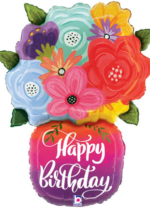 29in Betallic Birthday Bright Flowers Vase Balloon - Joker Party Supply