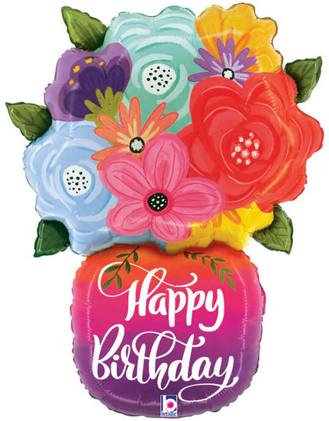 29in Betallic Birthday Bright Flowers Vase Balloon - Joker Party Supply