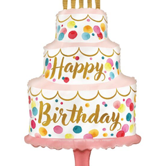 33in Betallic Satin Happy Birthday Cake Balloon - Joker Party Supply