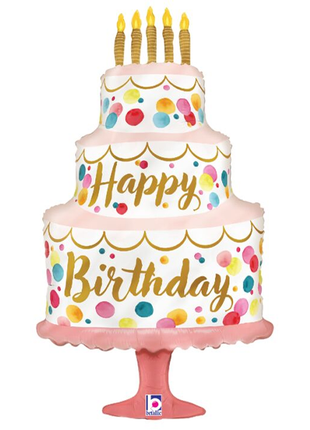 33in Betallic Satin Happy Birthday Cake Balloon - Joker Party Supply