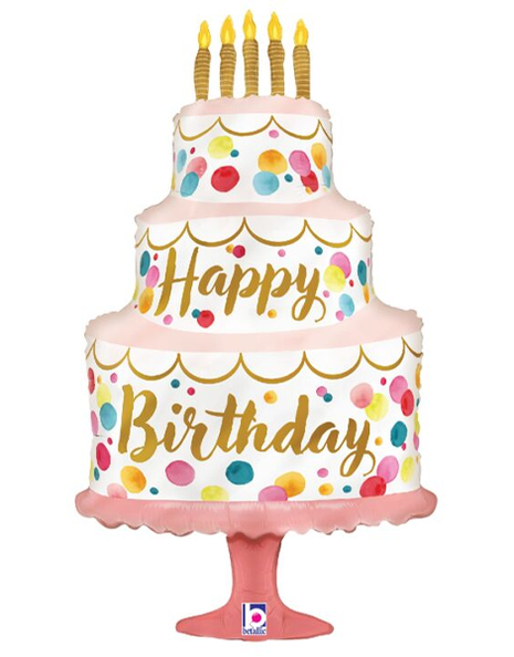 33in Betallic Satin Happy Birthday Cake Balloon - Joker Party Supply