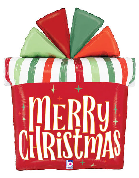 27in Betallic Merry Christmas Gift Retro Stripes Balloon