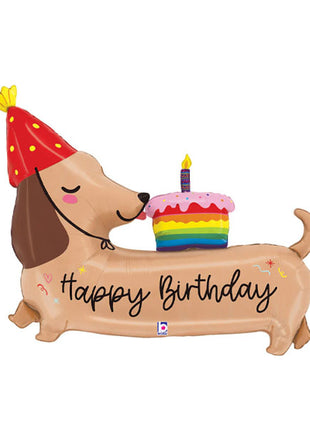 Globo Betallic de 43 pulgadas con texto "Feliz cumpleaños, perro salchicha"