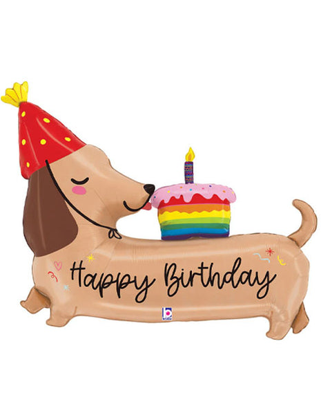 43in Betallic Happy Birthday Dachshund Balloon
