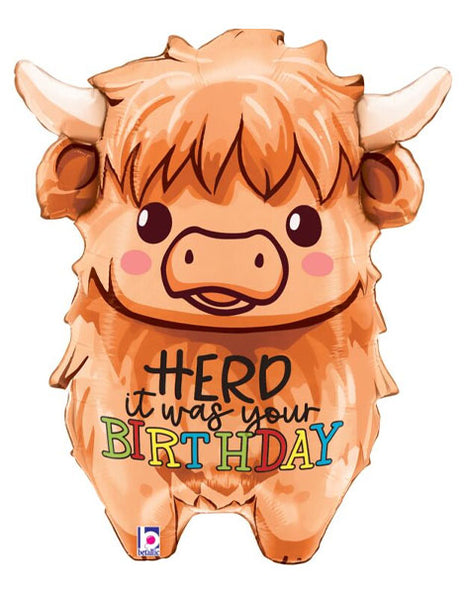 27in Betallic Highland Cow Birthday Balloon