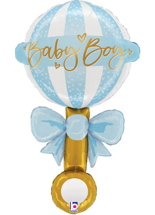 35in Betallic Satin Baby Boy Rattle Balloon