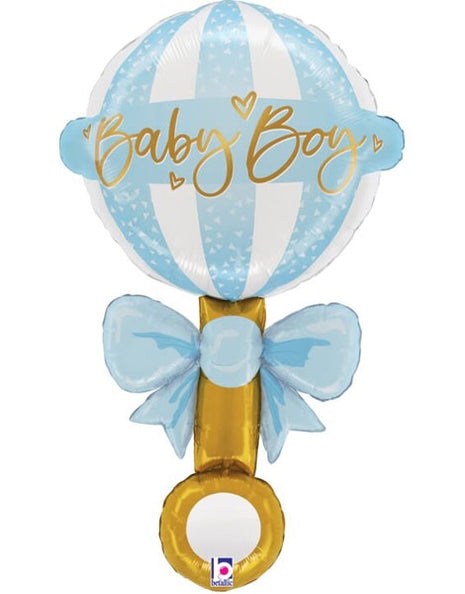 35in Betallic Satin Baby Boy Rattle Balloon