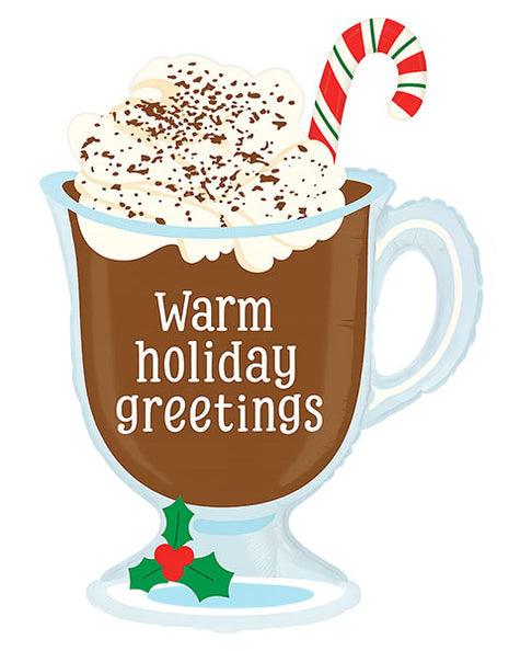 36in Betallic Warm Holiday Greetings Hot Chocolate Balloon