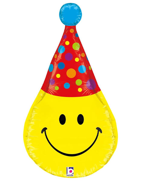 33in Betallic Dimensional Smiley Party Hat Balloon