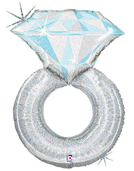 31in Betallic Holographic Platinum Wedding Ring Balloon - Joker Party Supply