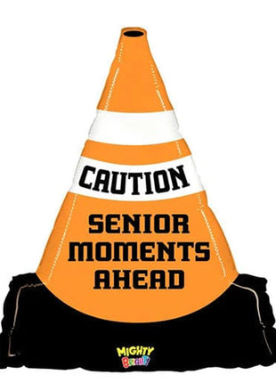 27in Betallic Caution Senior Moments Ahead Traffic Cone Balloon - Joker Party Supply