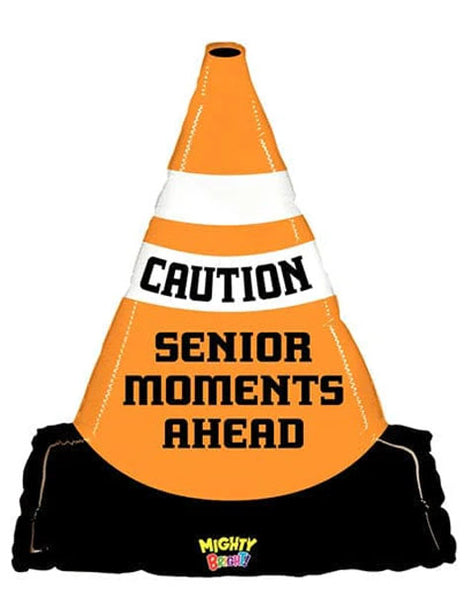27in Betallic Caution Senior Moments Ahead Traffic Cone Balloon - Joker Party Supply