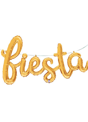 53in Betallic Air-Filled Gold Fiesta Script Balloon - Joker Party Supply