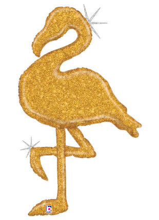 53in Holographic Gold Glitter Flamingo Balloon - Joker Party Supply