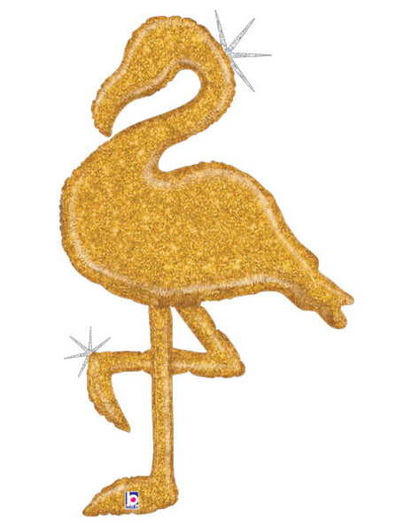 53in Holographic Gold Glitter Flamingo Balloon - Joker Party Supply