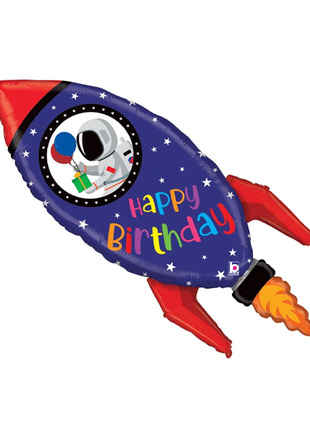36in Betallic Happy Birthday Space Rocket Balloon - Joker Party Supply