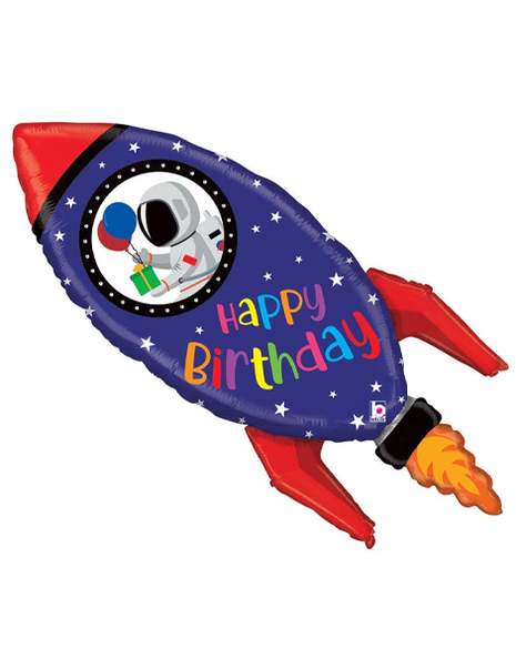 36in Betallic Happy Birthday Space Rocket Balloon - Joker Party Supply
