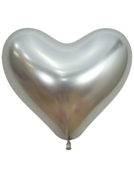 14in Sempertex Reflex Silver Heart 50ct - Joker Party Supply
