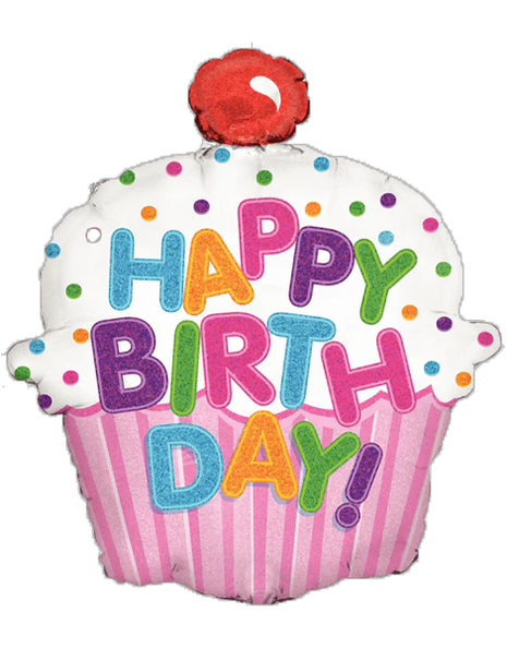 31in Betallic Holographic Happy Birthday Cupcake Balloon - Joker Party Supply