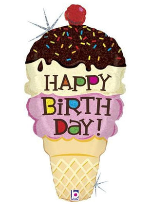 33in Betallic Birthday Ice Cream Cone Balloon