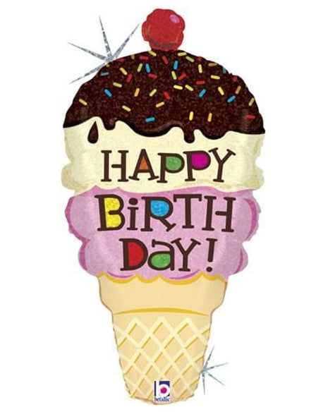 33in Betallic Birthday Ice Cream Cone Balloon
