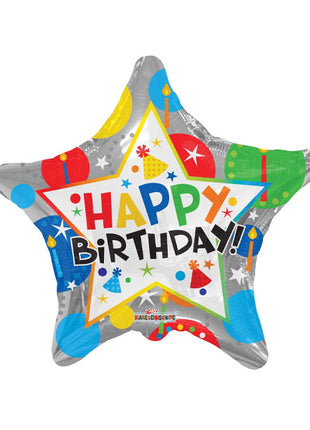 Globo de estrella de cumpleaños plateado ConverUSA de 18 pulgadas