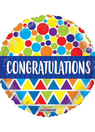 Globo de 18 pulgadas con puntos y triángulos de colores de ConverUSA "Felicitaciones"