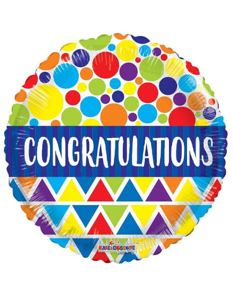 Globo de 18 pulgadas con puntos y triángulos de colores de ConverUSA "Felicitaciones"