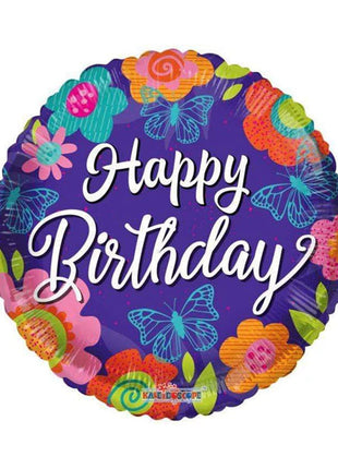 18in ConverUSA Birthday Butterfiles & Flowers Balloon