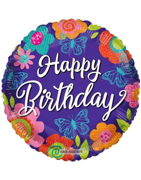 18in ConverUSA Birthday Butterfiles & Flowers Balloon