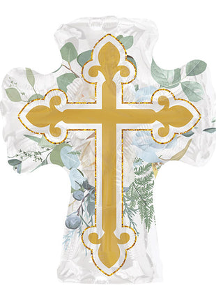 28in Conver USA Gold Cross With Flowers Balloon - Joker Party Supply
